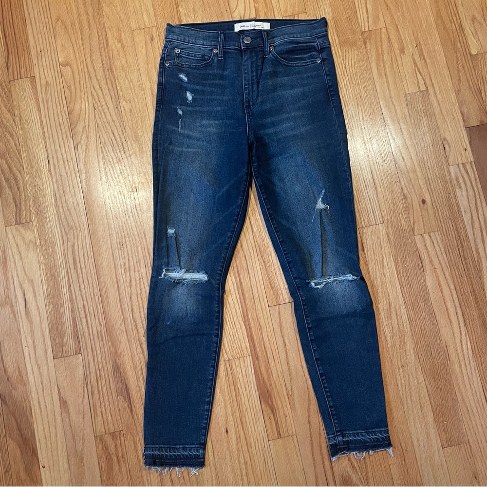 Gap 1969 True Skinny Super High Rise Distressed Ripped Jeans W Zipper Ankle